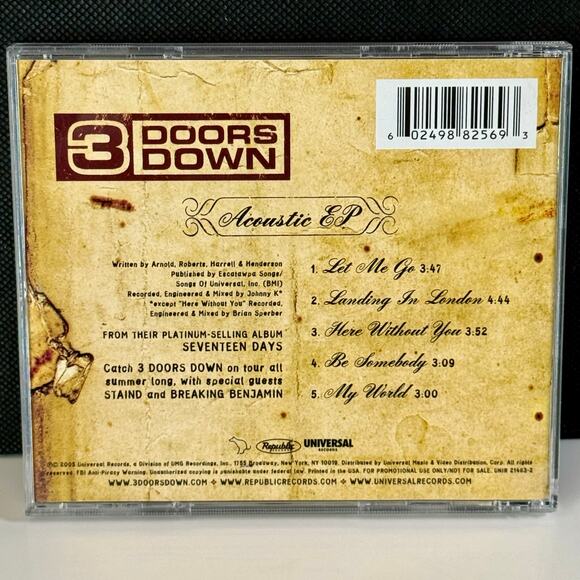 3 Doors Down – Acoustic EP (2005, Republic/Universal) Rare Promo CD – 5 Tracks - Picture 2 of 5